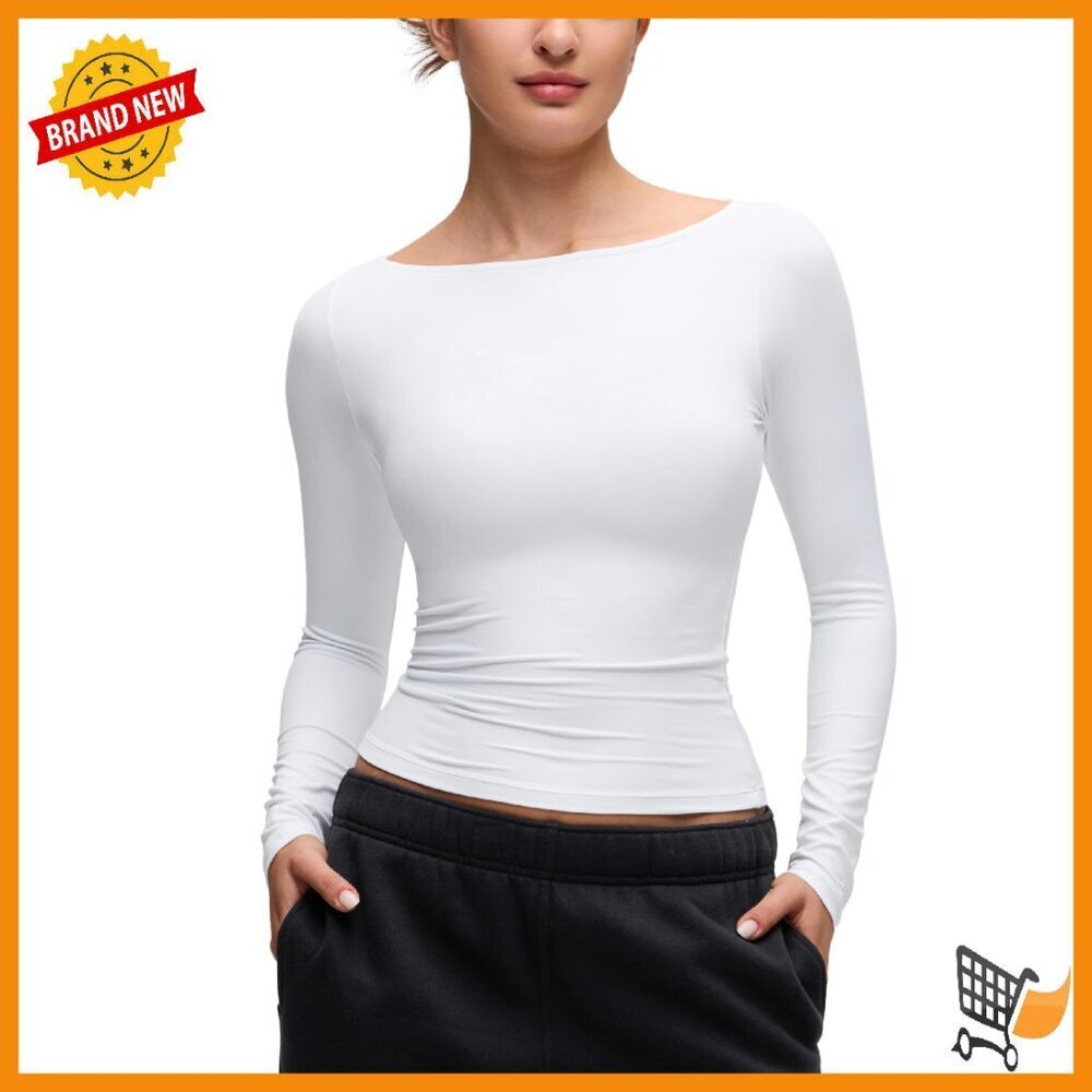 Soft Stretchy Boat Neck Long Sleeve Fitted T-Shirt Women's